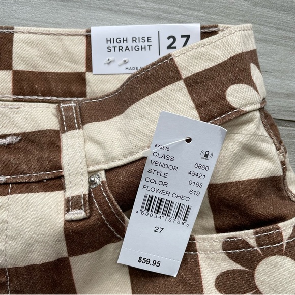 PACSUN NWT Eco Flower Checkerboard High Waisted Straight Leg Jeans-Sz 27 - Picture 8 of 12